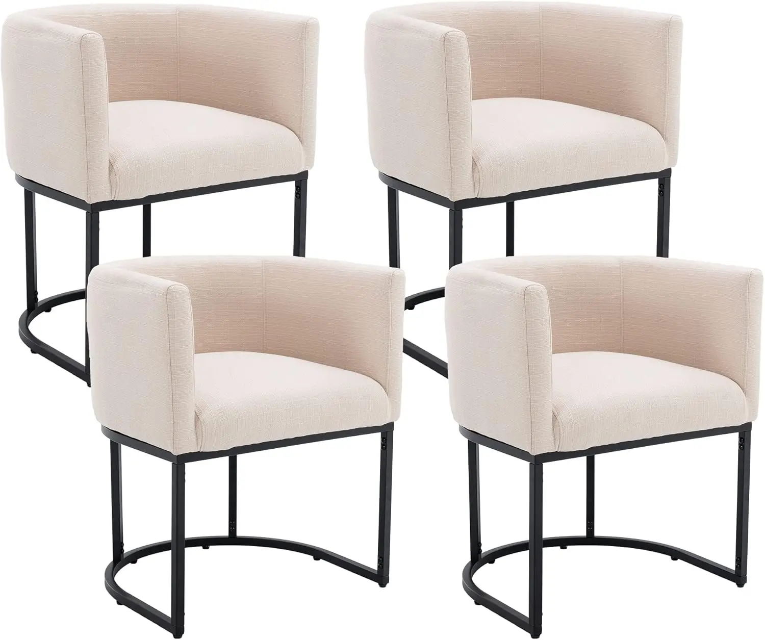 

Upholstered Dining Chairs with Barrel Back, Modern Padded Restaurant Chairs with Black Metal Frame for Dining Room, Kitc