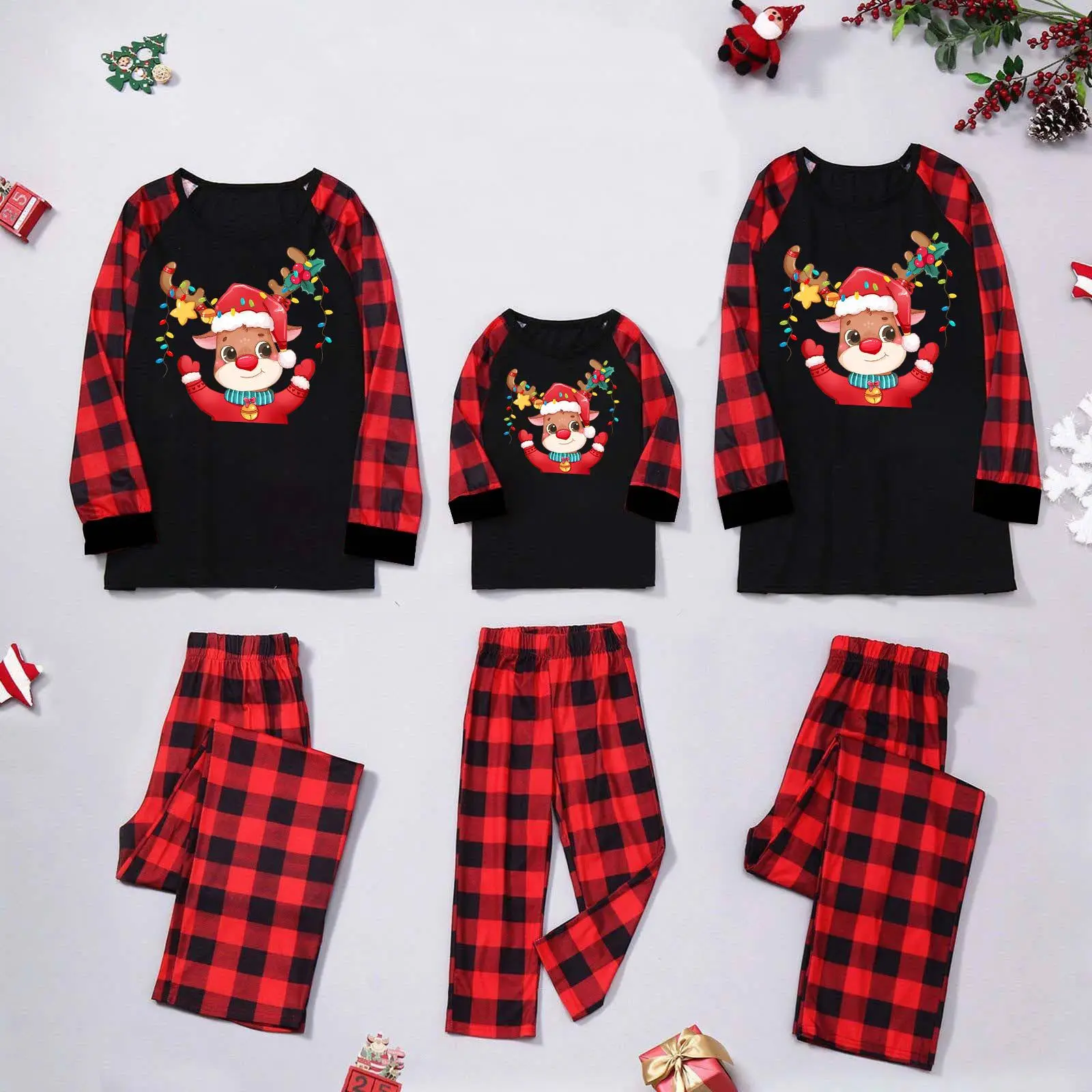 

Spring Autumn Plaid Long Sve Cisas Cartoon Matching Fly Pajamas Home Clothes Set Cusizable Design Service