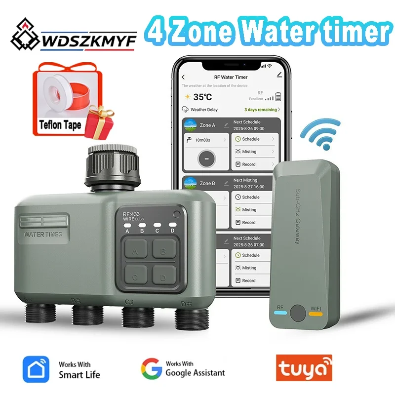 Plant Self Watering System WiFi Smart Timer RF433 4 Outlet Automatic Irrigation Equipment Waterproof Garden Watering Controller