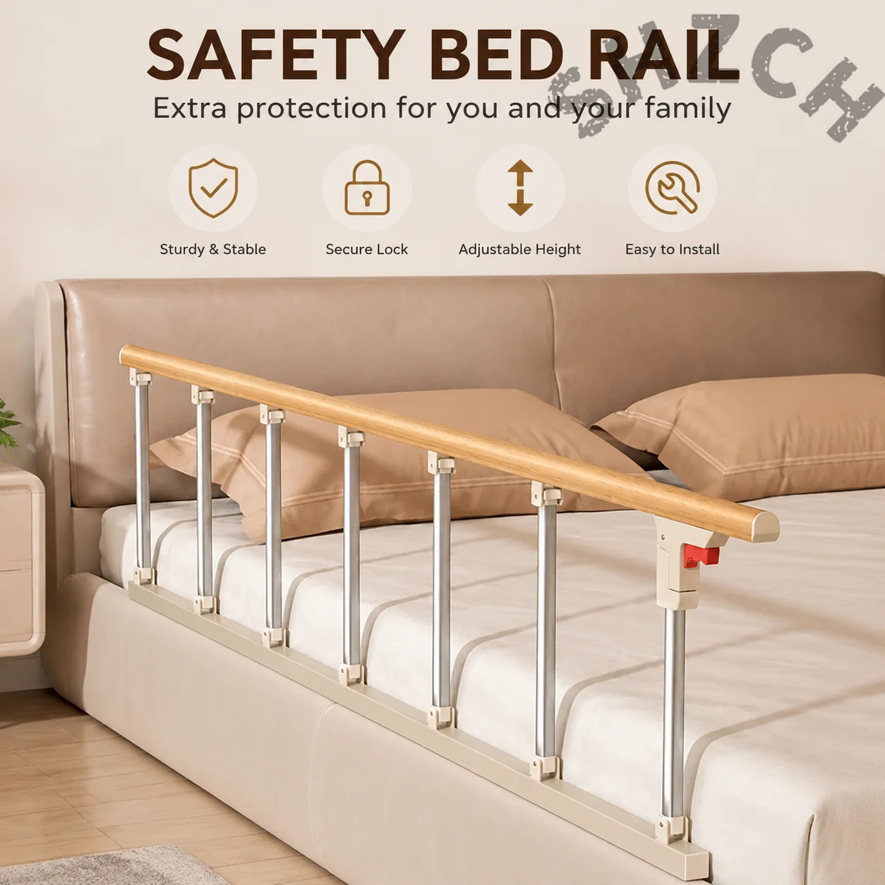 Elderly Bedside Safety Rail Single-Side Bed Guard Senior Anti-Fall Barrier Home Bed Assist Handle