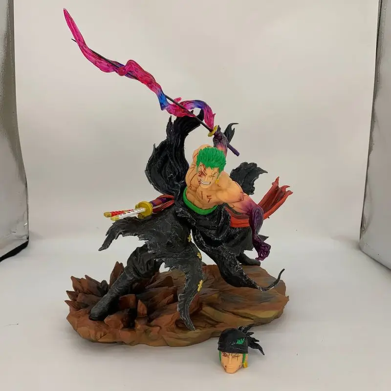 

New One Piece Zoro Iai Style Double Head Sculpt Replaceable Effect Base PVC Anime Collectible Desk Decor Statue Model Toy Gift