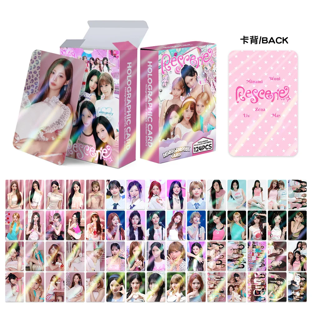 124Pcs/Set Idol RESCENE Total Link New Album Pretty Girl Laser Cards And Stickers Postcards Woni Liv Minami May Zena Fans Gifts