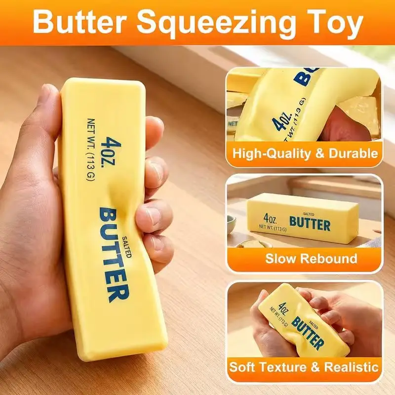 4Pcs Cream Stick Squeeze Toys, Classic Cream Yellow Realistic Slow-Rebound Squishy Toys, Soft Sensory Toys Suitable for Relaxation, Office Games, and Fun Desktop Decorations, Can Be Used as Classroom Rewards, Party Favors/Pinata Fillers, Birthday Gifts view 3