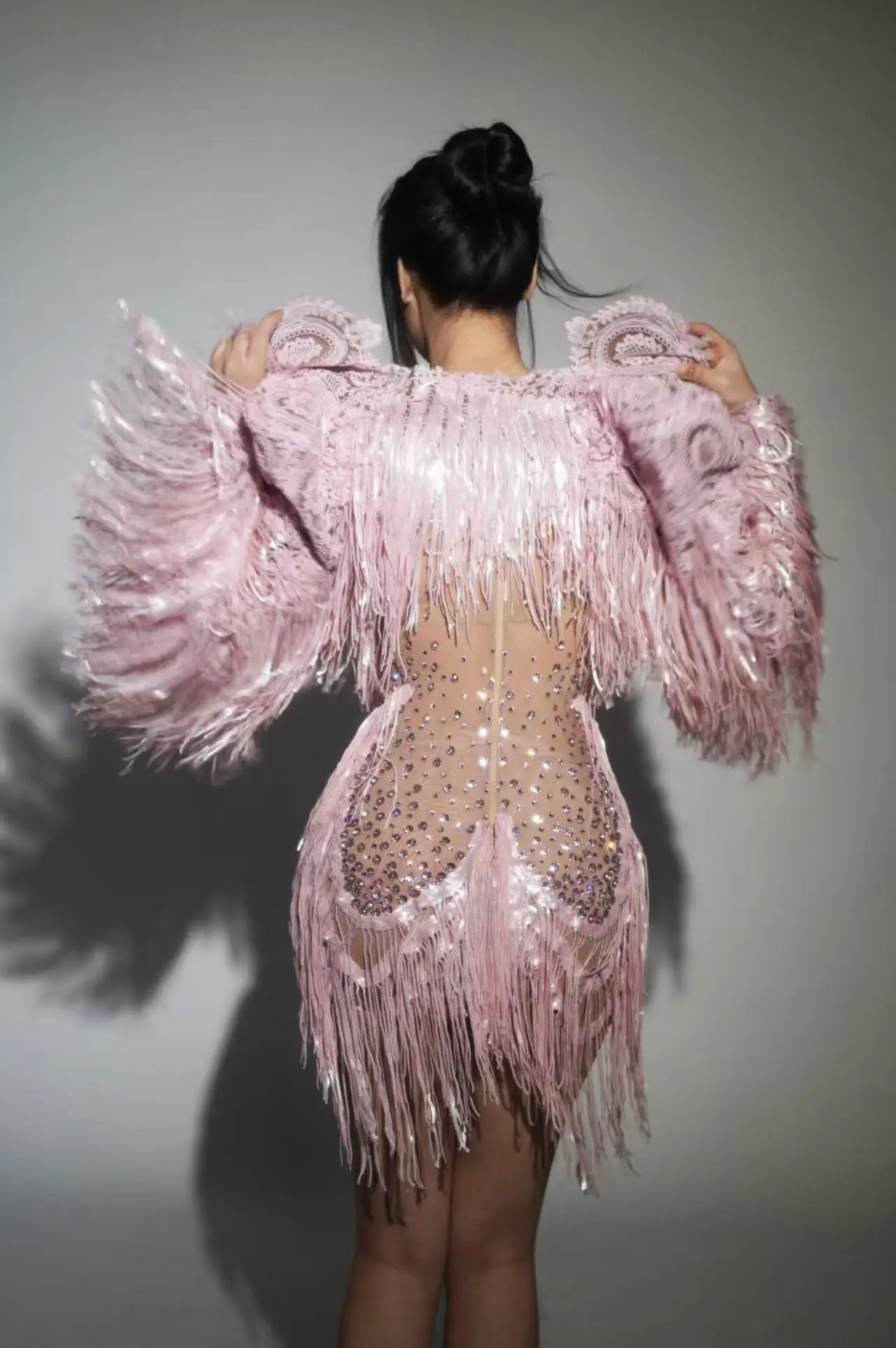 2025New Arrival Sparkly Rhinestone Sequin Tassel Coat And Skirt 2Pcs Women Birthday Party Nightclub Dj Stage Performance Costume