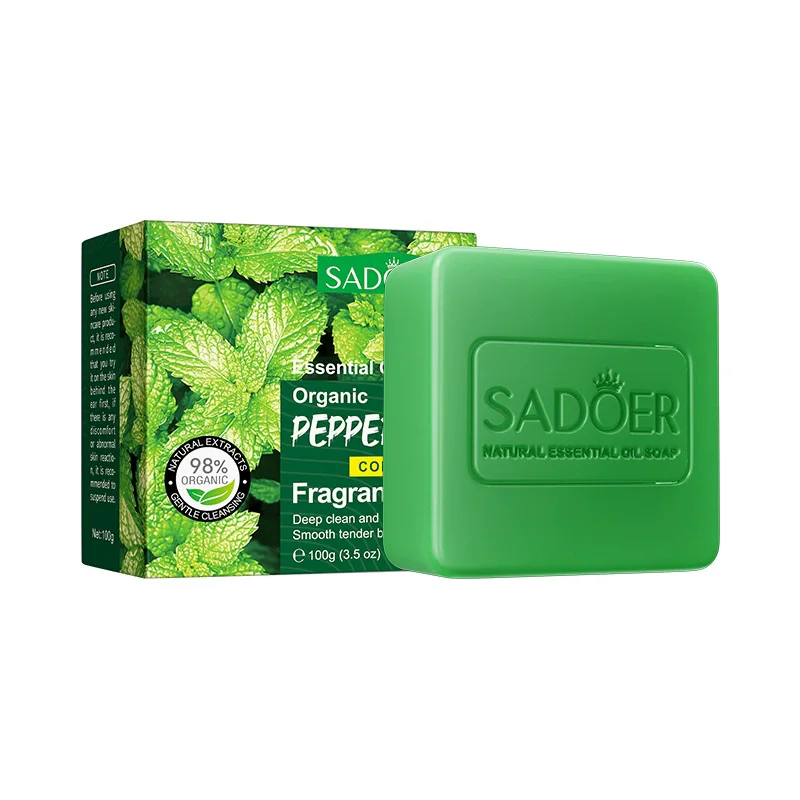 Mydło z olejkiem eterycznym mięty pieprzowej SADOER, mydło ręcznie robione, mydło do kąpieli, mydło do mycia ciała