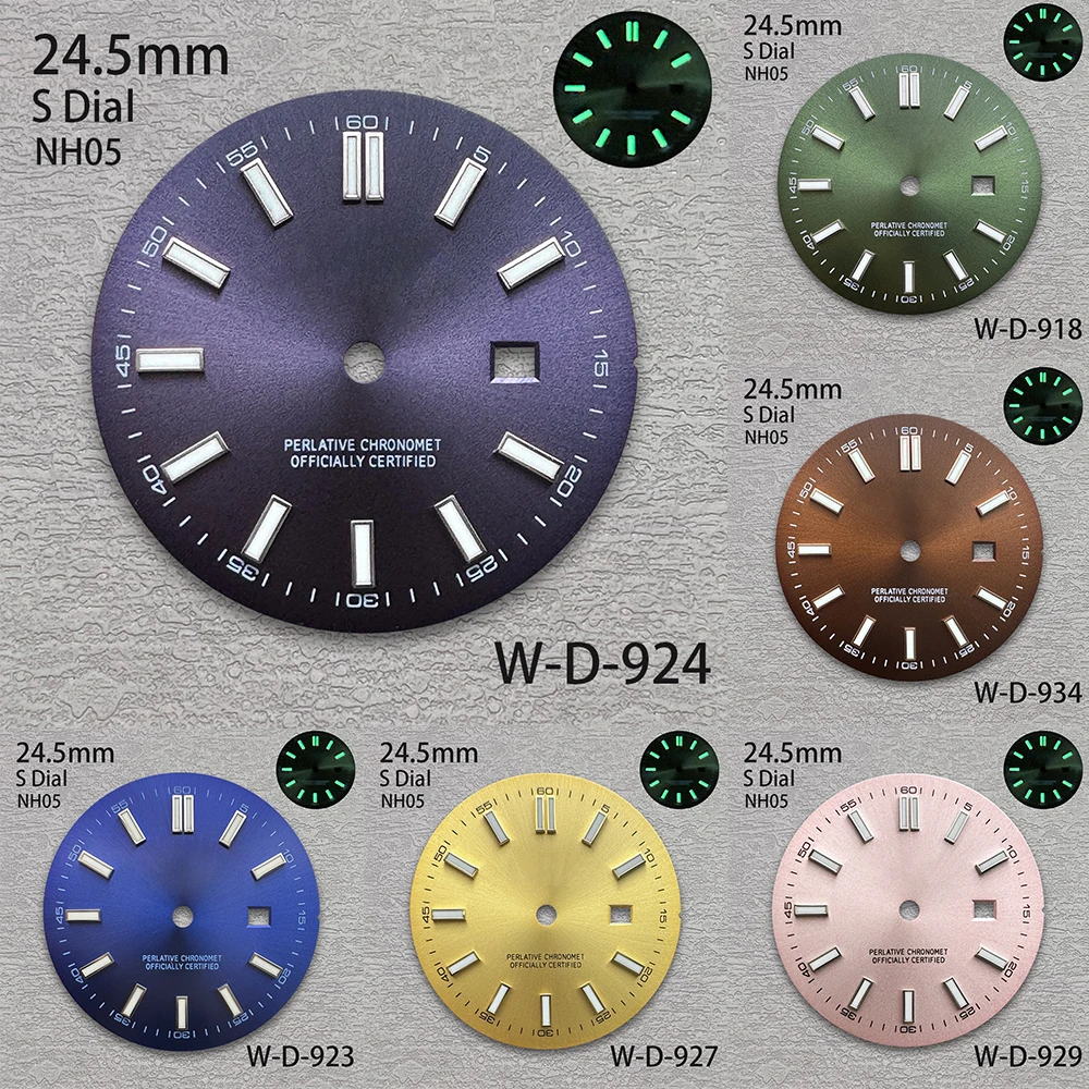 

24.5mm High Quality S Logo Day just Dial fit NH05 Movement Green Luminous Sunburst Ladies Watch Modification Accessories