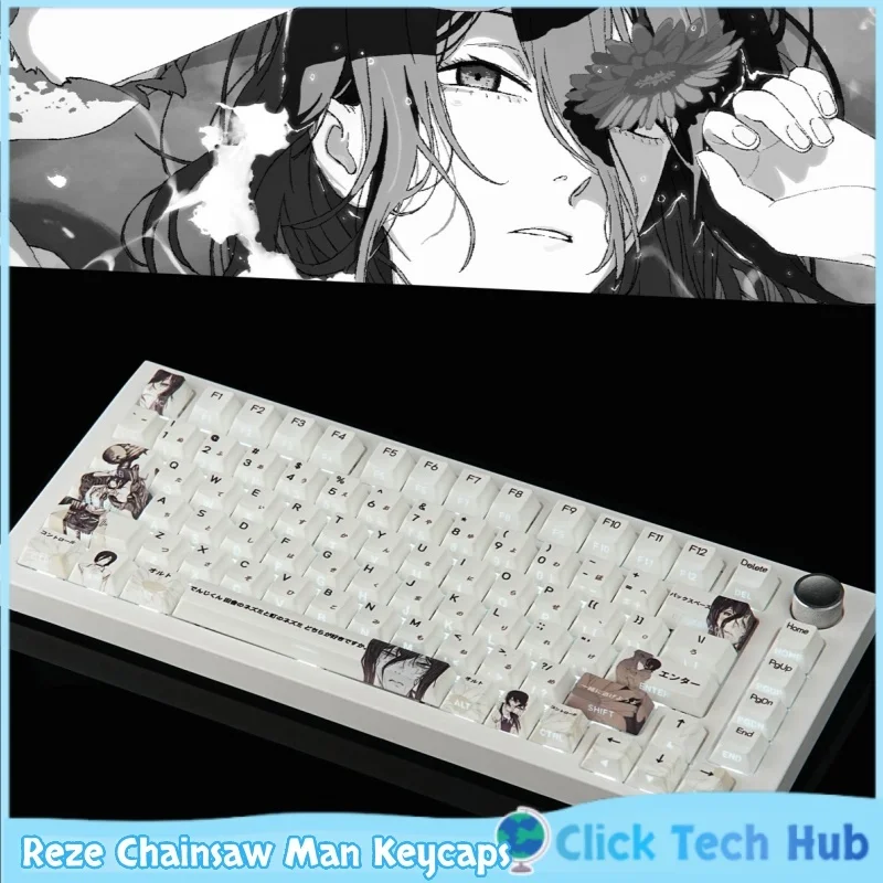 Chainsaw Man Reze Keycap Anime Theme Keycap Pbt Dye Sublimation Side Translucent Oem Profile For Mechanical Keyboard Keycaps