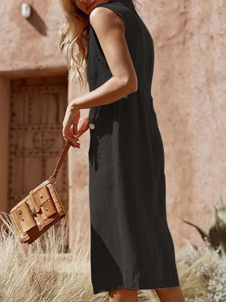 Women's dress summer new fashion V-neck single breasted buckle buckle dress pocket design sense skirt