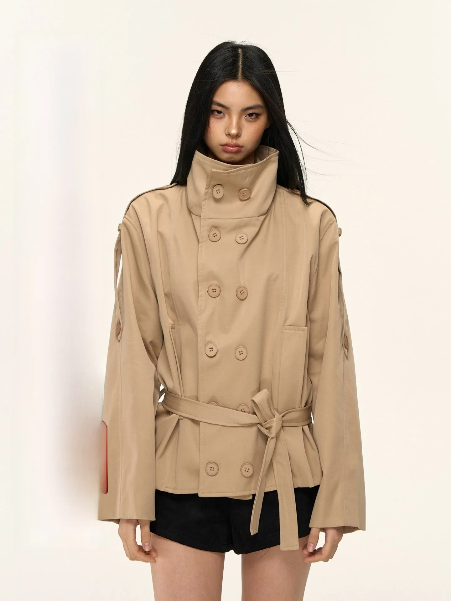 

Женское пальто Nova B в винтажном стиле с воротником-стойкой, на двух пуговицах, повседневное, свободного кроя, с утяжкой на талии, укороченное, для поездок на работу