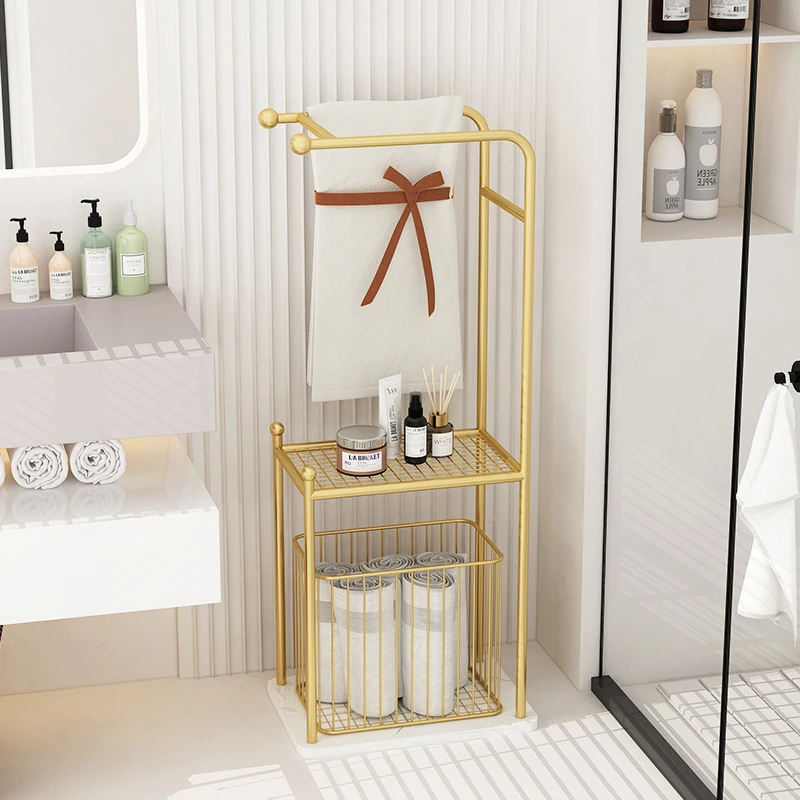 

Light luxury marble towel rack Floor-to-ceiling bathroom towel storage rack Simple modern wrought iron bathroom rack