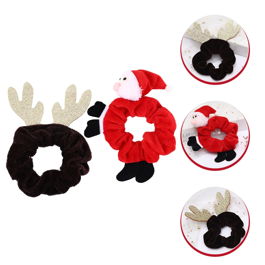 

2Pcs Christmas Hair Bands Bright Color Durable Scrunchies Lightweight Hair Accessories for Women Festival Hairstyle