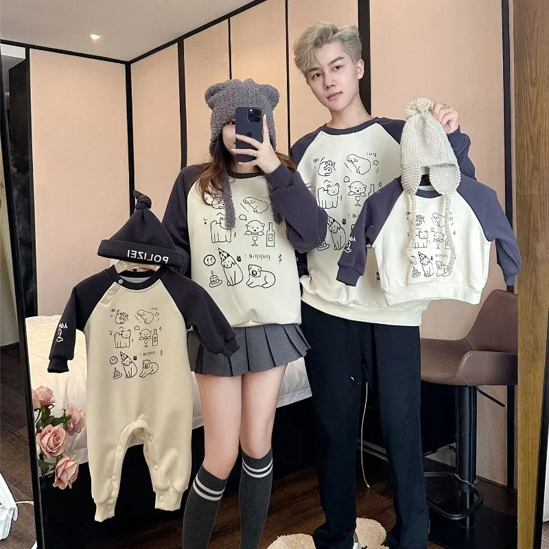 Family Winter Sweatshirt Mother Father Son Daughter Clothes Baby Clothes for The Whole  Dad Mom and Children Bodysuit Korean