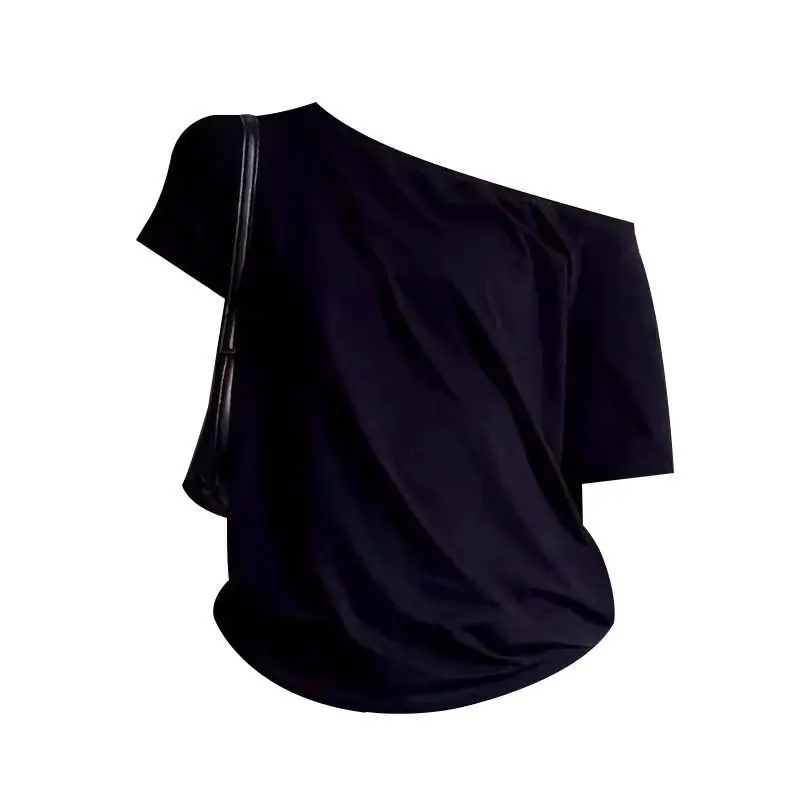 Korean Simplicity Short Sleeve Tops Summer Solid Off Shoulder Youth All-match Sexy T Shirts Fashion Lazy Style Women Clothing