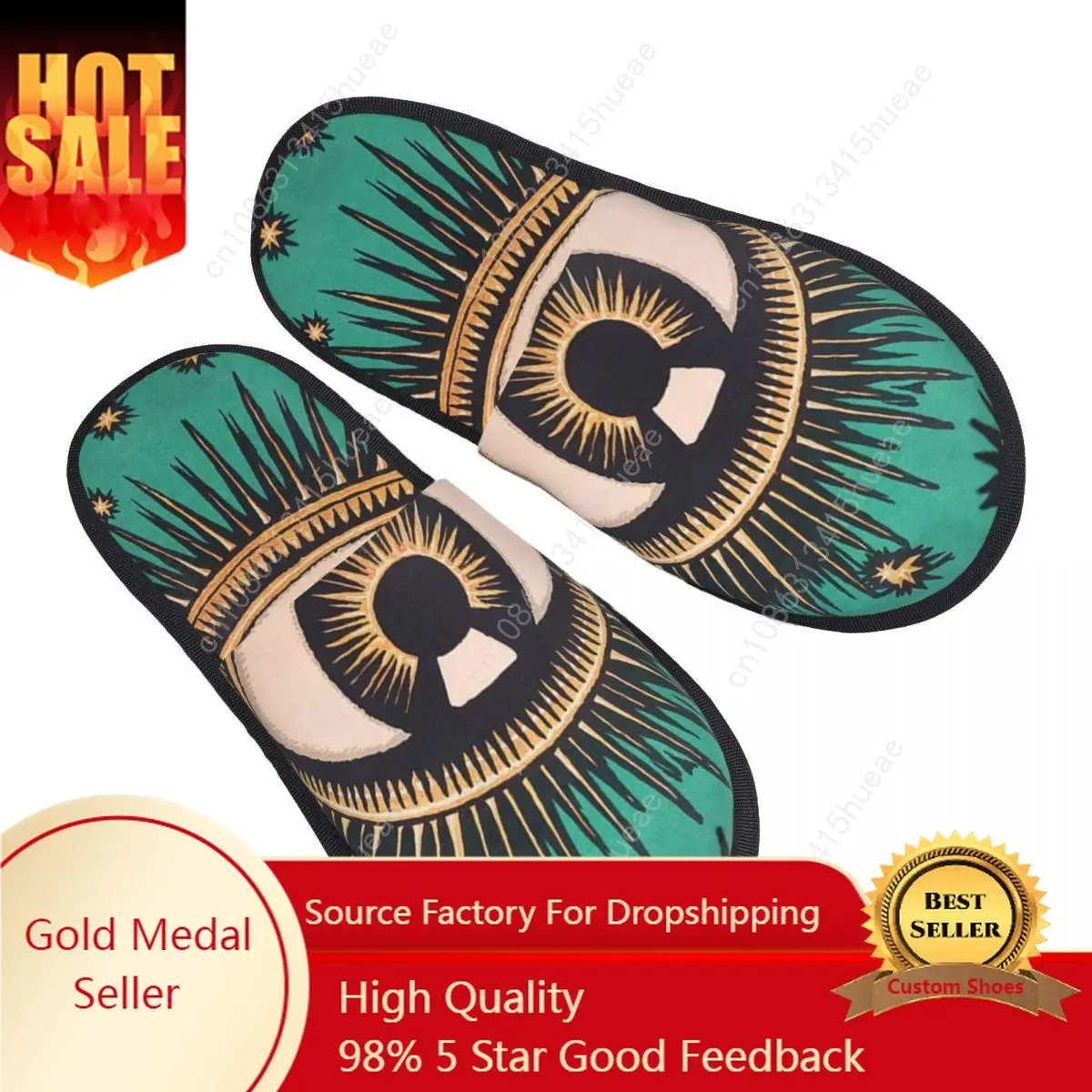 

All Seeing Eye Art House Slippers Women Soft Memory Foam Evil Mystic Eyes Slip On Hotel Slipper Shoes