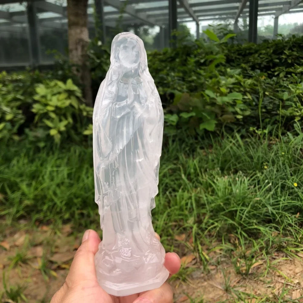 16cm Natural Crystal Quartz Virgin Mary Statue Healing Fengshui Stone Carving for Personalized Gifts Christmas 1 Piece