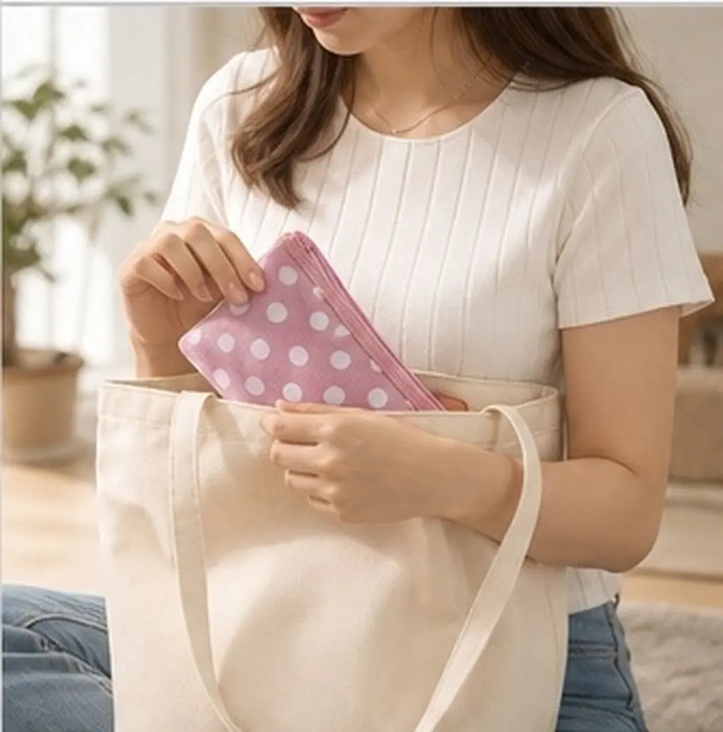4Pcs Compact Zippered Canvas Bag with Dot Design Multifunction Makeup Pouch Organizer Travel School Daily Use Small