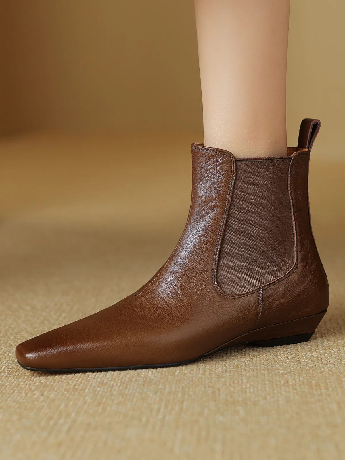 Damski kożuch z elastyczny pokrowiec jesienne botki z kwadratowym noskiem na co dzień damski krótkie buty chelsea boots dla kobiet duży rozmiar — zdjęcie 2