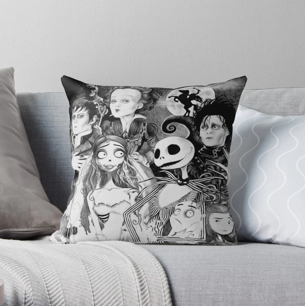 

Never Underestimate a Woman who Loves Tim Burton Movies and was Born in December Throw Pillow Decorative Cushion Cover