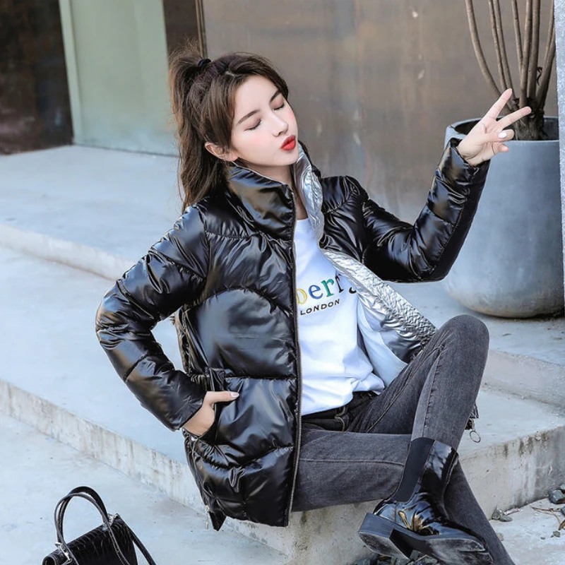 Womens Glossy Leave-on Parka Padded Jacket Winter Cropped Jacket Coat Warmth Free Shipping Cheap Wholesale Snow Clothing Korean