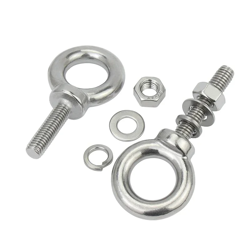 Image of 304 Edelstahl M3 M4 M5 M6 M8 Ringösenbolzen mit Mutter, Unterlegscheibe und Dichtungssatz – Verlängerte Bolzen für Marine-Hebevorrichtungen, Schrauben und Muttern