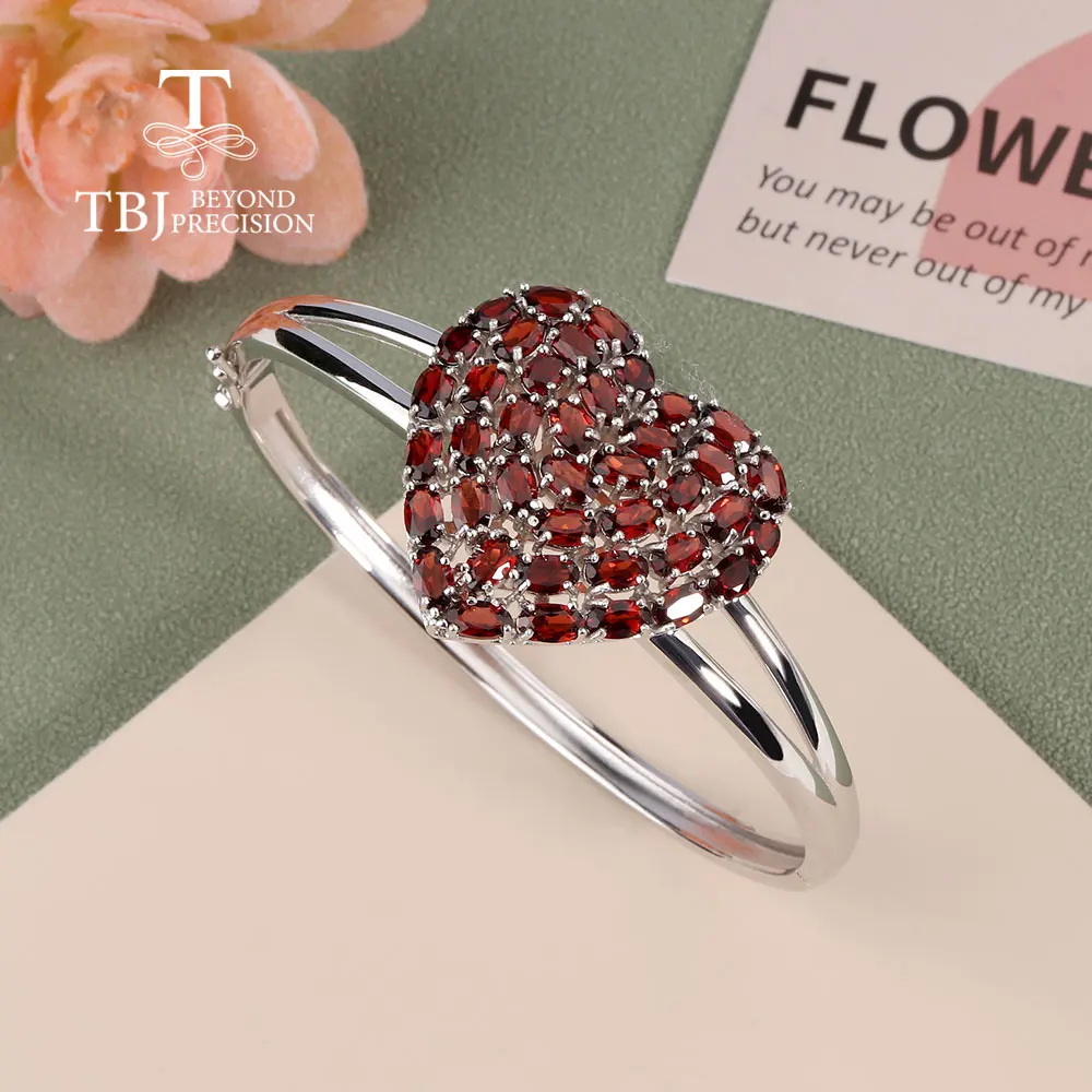 2023 New Natural Mozambique Red Garnet Heart-shaped drop Bangle natural gemstone fine jewelry for women 925 sterling silver