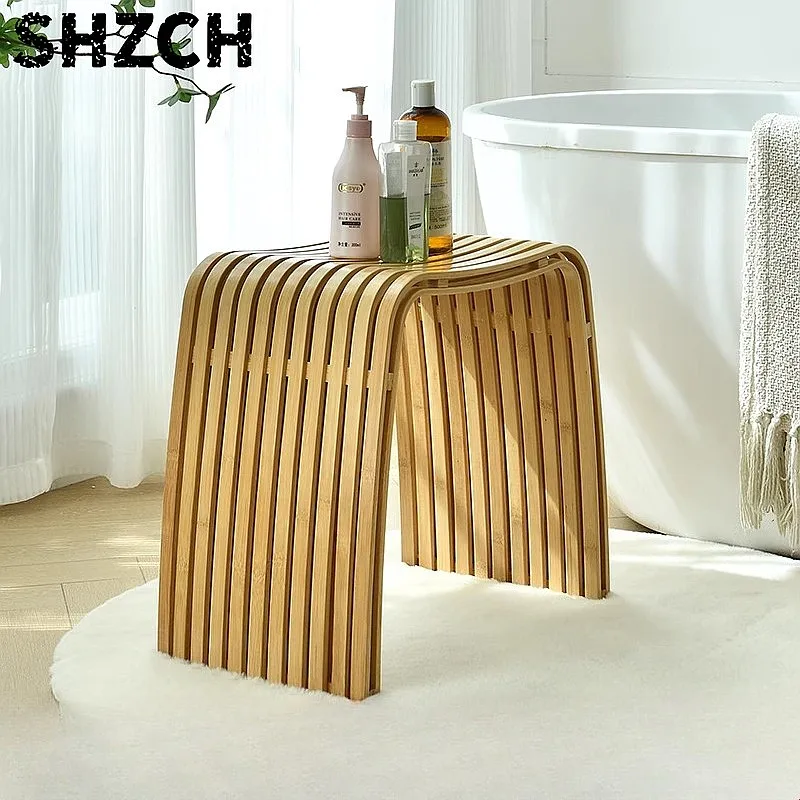 Minimalism Bamboo Stool Modern Shoe Changing Stool Strong Durable Dressing Chair Home Furniture