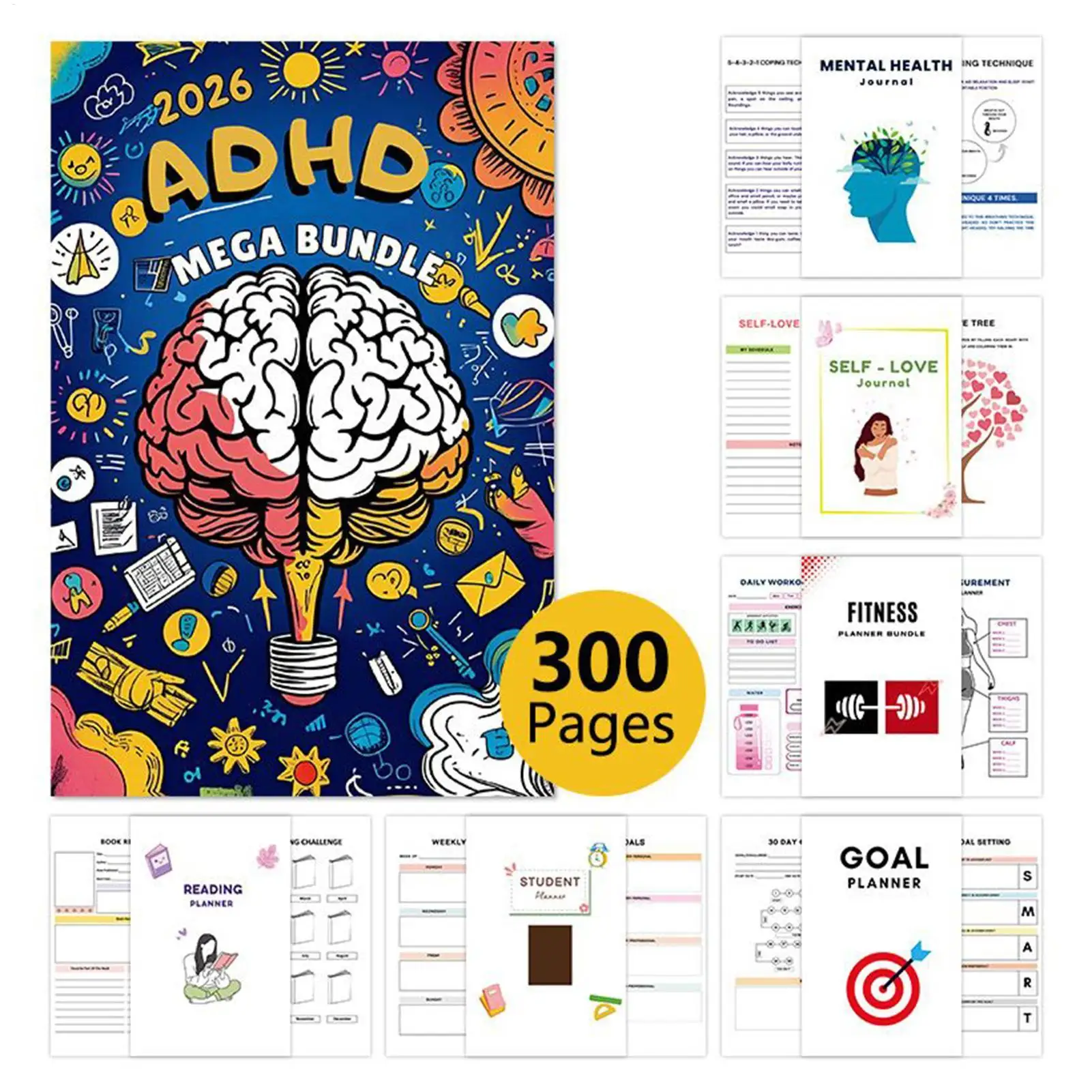 プランナーブック 2026 カレンダープランナー 300 枚メンタルヘルス目標日記フィットネストラッカー教室大学教師学生