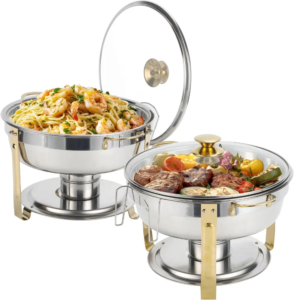 

5 Qt Chafing Dish Buffet Set with Visible Glass Lid and Holder, Round Chafers and Buffet Warmers Sets with Food and Water Trays