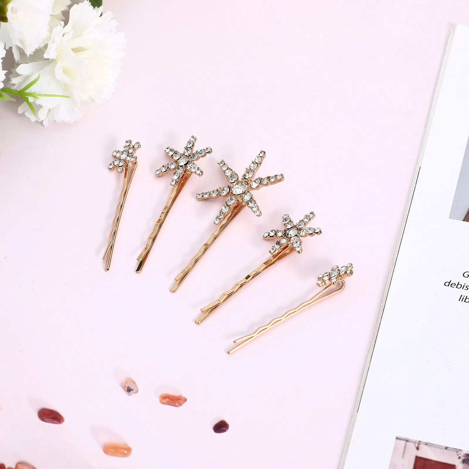 

5Pcs Rhinestone Hairpins Alloy Star Side Clips Decorative Hair Accessories for Wedding Party Prom Hair Styling
