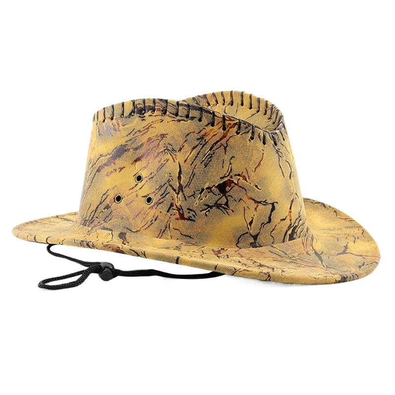 Adult Unisex Cowboy Hats with Adjustable Chin Rope Ethnic Cowgirl Hat Outdoor Driving Traveling Riding Cowboy Hats