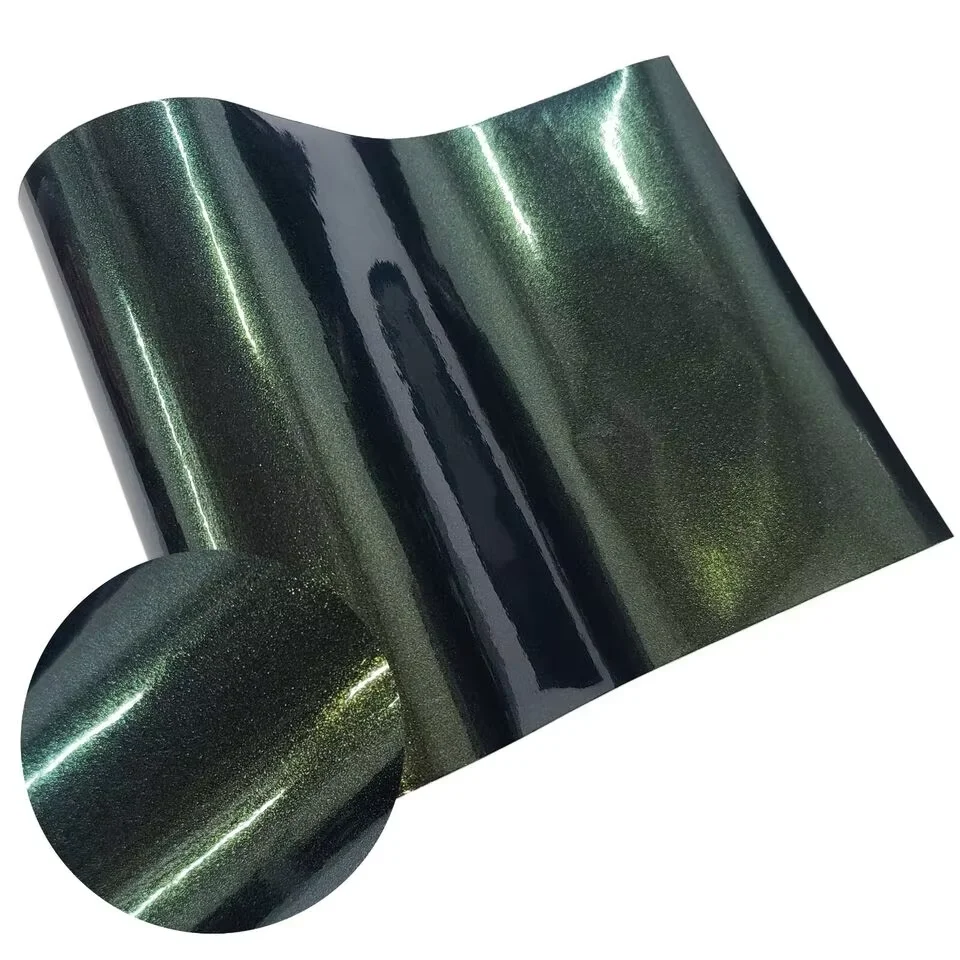 High Gloss Green Metallic Chameleon Flip Vinyl Car Wrap Film Air Release Sheet