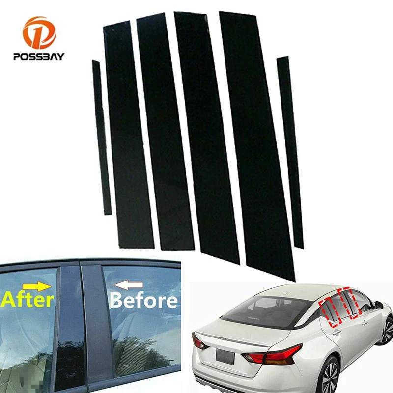 6 pz/set Car Window Pillar post Door Trim Sticker nero lucido decorazione copertura accessori per Nissan Altima 2019 2020 2021