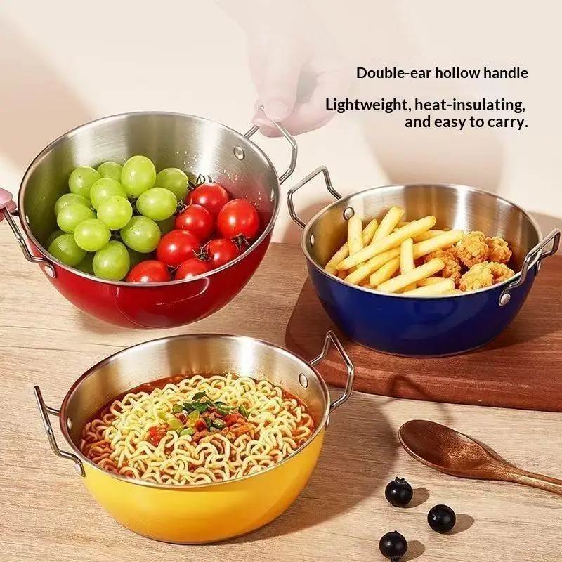Stainless Steel Kitchen Salad Bowls Dual Handle Colored Design BPA Free Durable Bowl for Home Cooking Camping Use 1PC