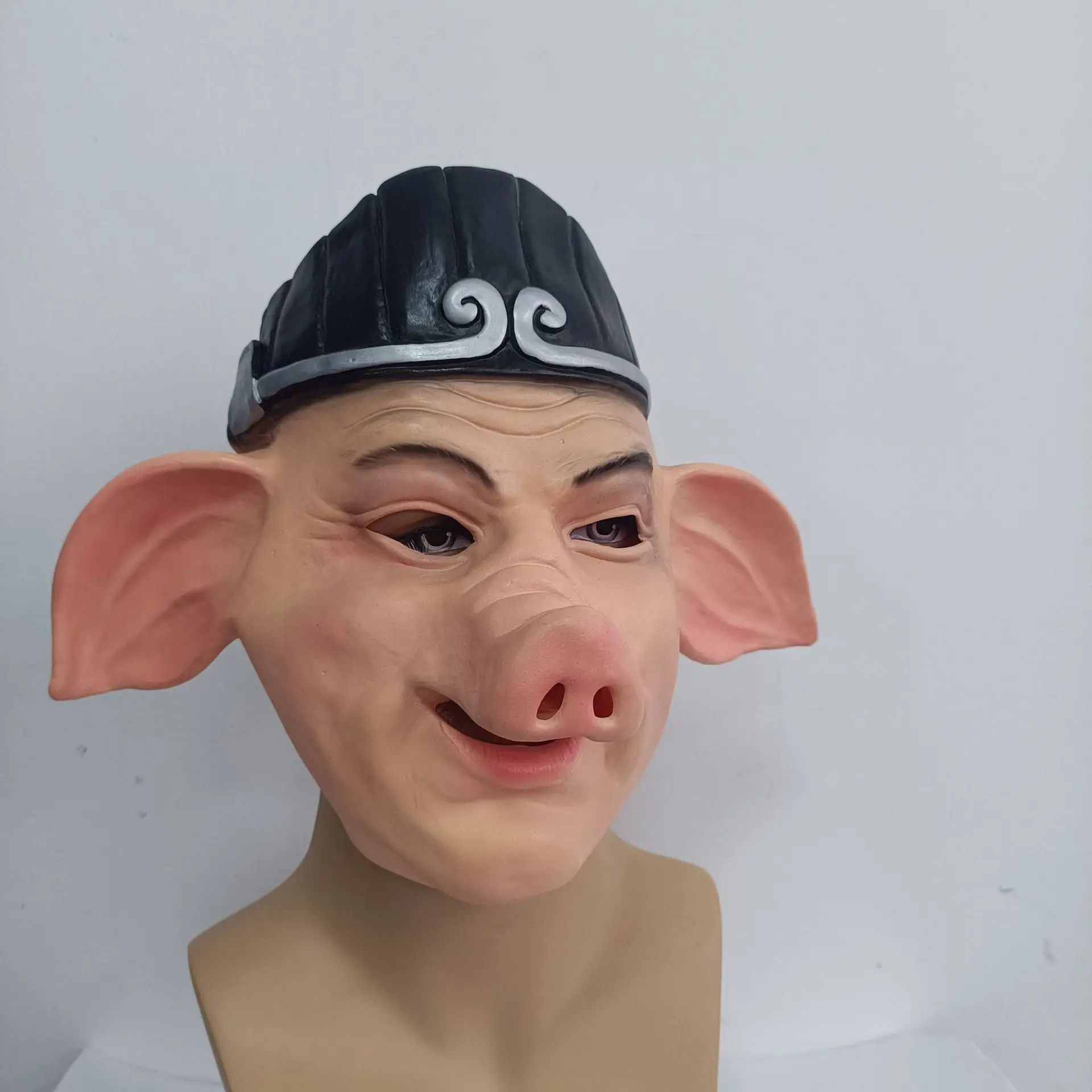 Realistische Schweinchen-Maske aus Latex mit Hut für Erwachsene, Cosplay-Kostüm, Halloween-Party, Faschingskostüm, Performance-Requisite – Detail 4