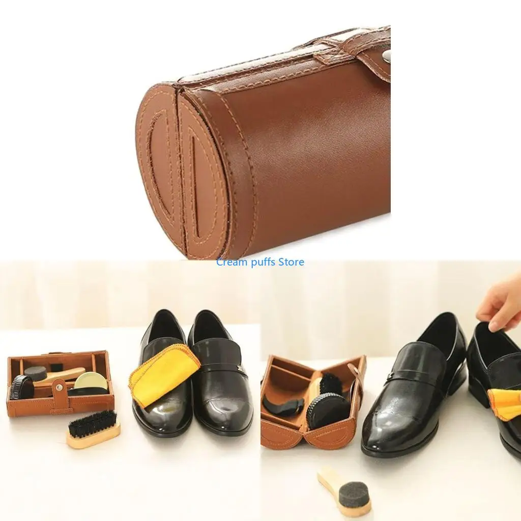 50LE Shoe Care Professional Cleaning Shoe Brush Leather Shoes Polish Tool Set with Portable Bag for Travel Home