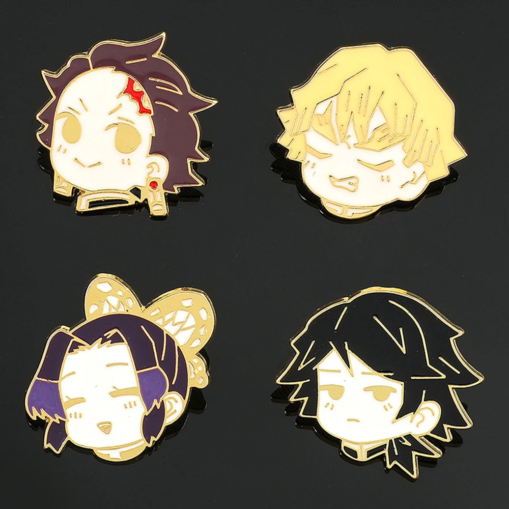 

Cartoon Cute Agatsuma Zenitsu Metal Enamel Brooch Anime Demon Slayer Kochou Shinobu Kamado Tanjirou Lapel Pin for Fan Toy Gift