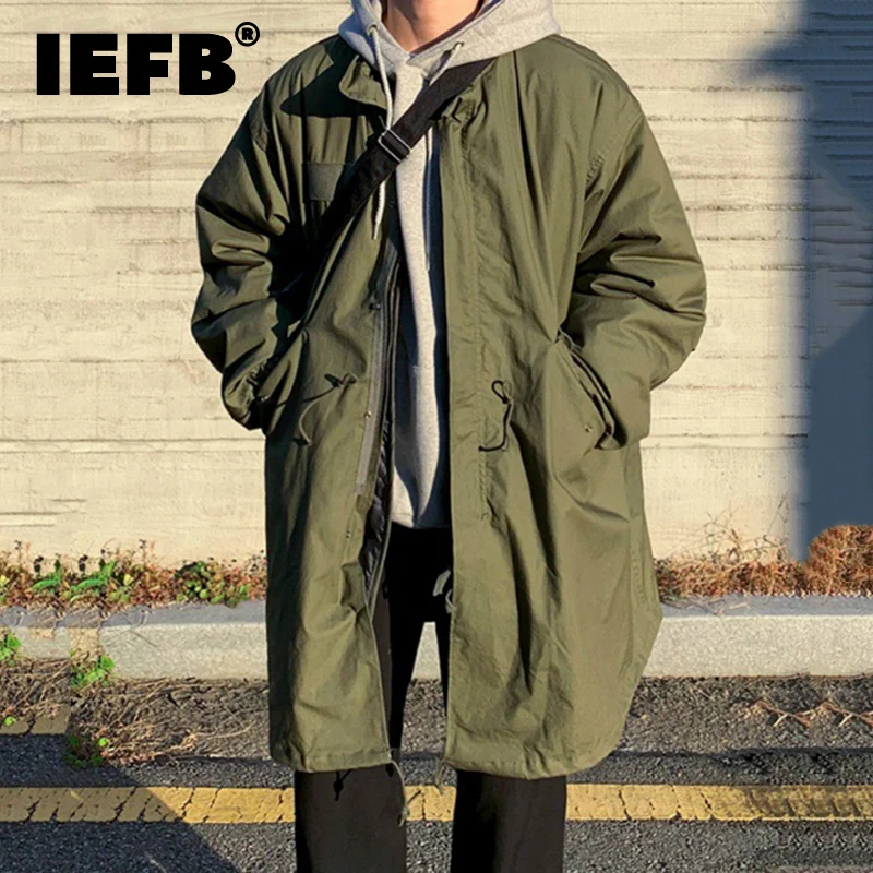 IEFB Japanese Style Men's Padded Jackets Hooded Drawstring Solid Color Casual Thickened Loose Male Cotton Coats Winter 9C8985