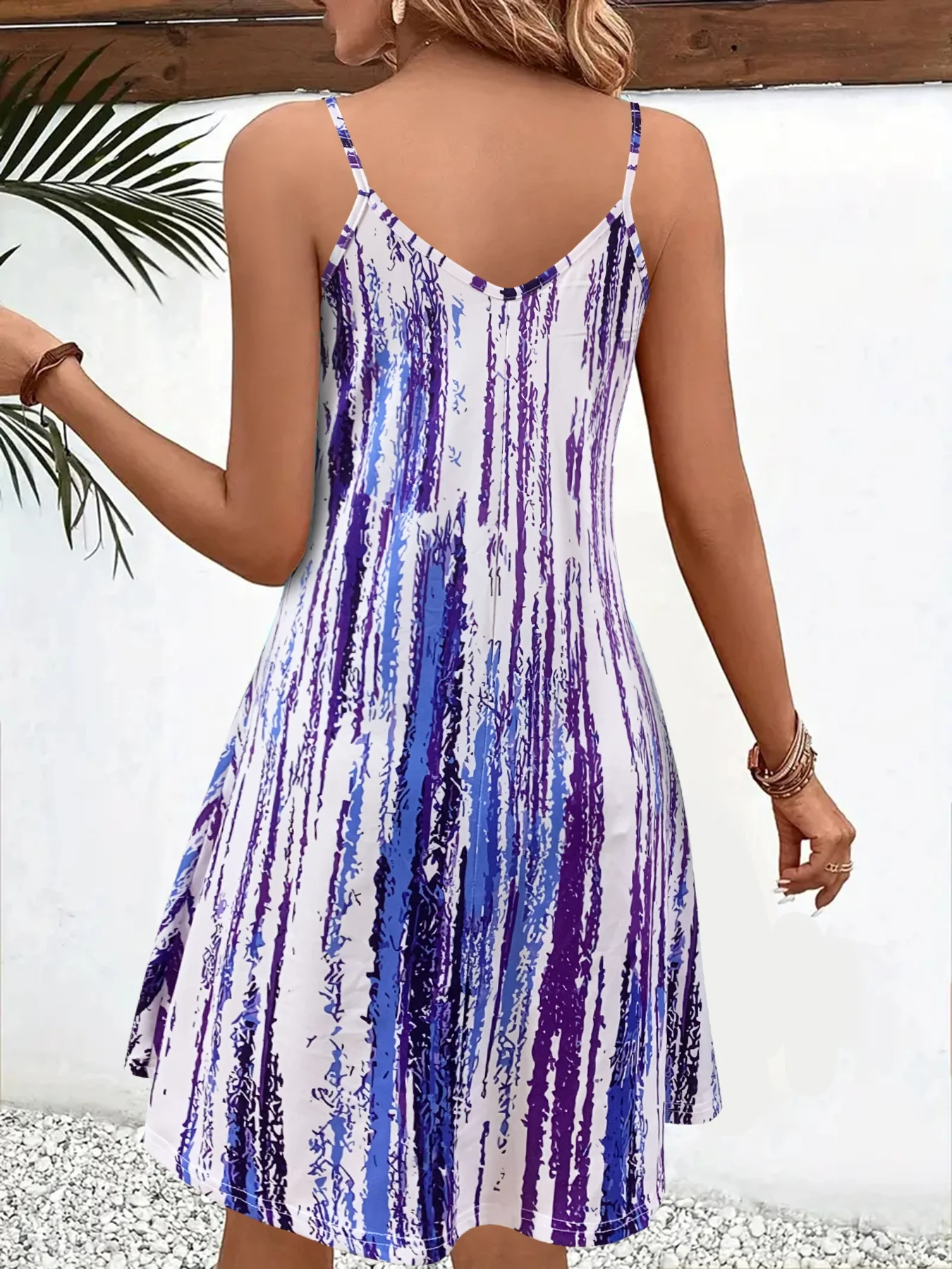 Women's Fashionable Striped Pattern Spaghetti Strap Dress For Spring/Summer