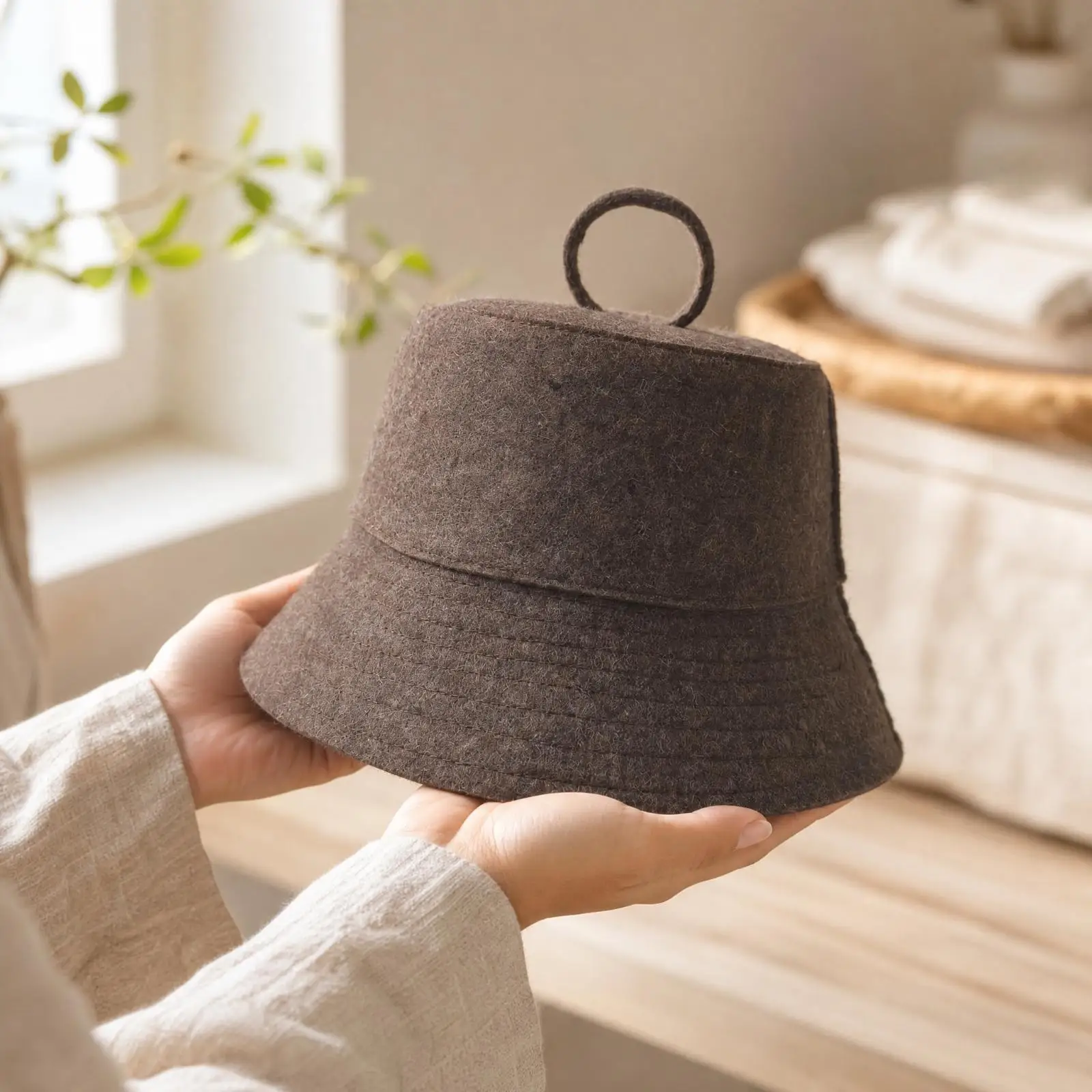 Heat Insulating Sauna Cap Wool Felt Hat with Top Loop for Sauna Steam Bath Relax