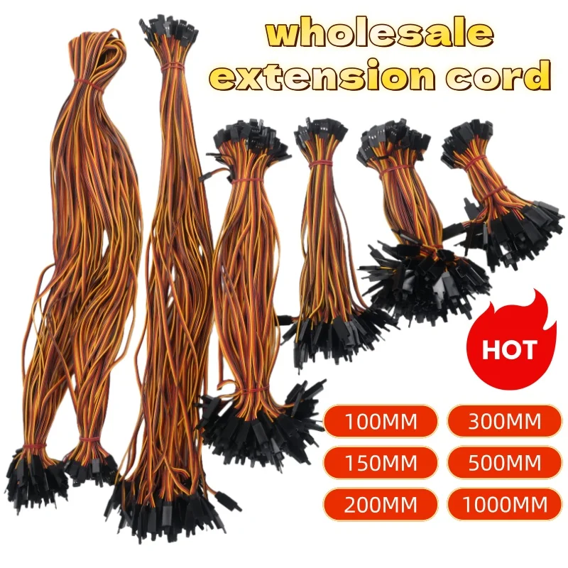 10Pcs/lot 100 /150 / 200 / 300 / 500 / 1000mm Extension Lead Wire Cable Anti-loose 60 core Servo For RC Futaba JR Male to Female