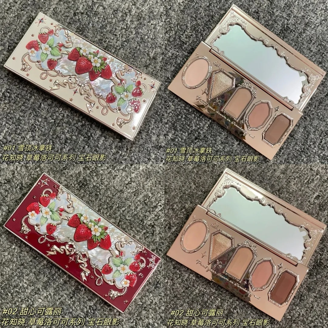 Flor sabe morango rococó sombra pressionado glitter 5 cores sombra de olho textura cremosa natural bronze cosméticos sombras de olho