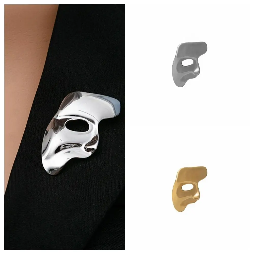 Hip Hop Fashion Half Face Brooches Abstract Personality Mask Lapel Pin Goth Vintage Suit Accessories Women