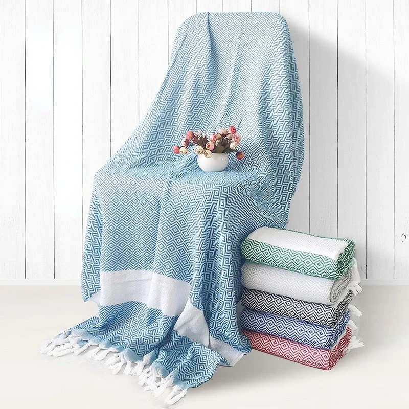 180x100cm Cotton Absorbent Bath Towel Swimming Sunscreen Turkish Beach Towel with Tassel Hand Towels Bathroom for Cleaning