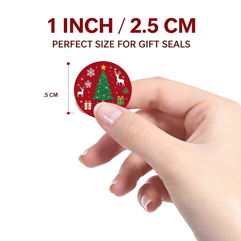 500/1000PCS Christmas Round Stickers Roll Merry Christmas Santa Claus Self Adhesive Labels Gift Envelope Cookie Decor Stickers