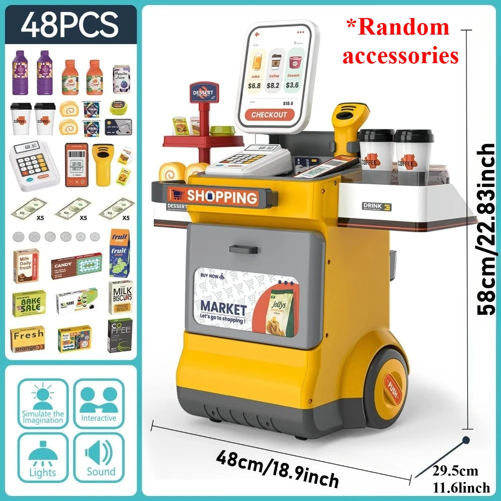 Ensemble de jeu de caisse enregistreuse pour enfants, jeu de simulation, Shopping, calculatrice d'argent, Scanner, carte de crédit, nourriture pour garçons et filles, cadeau d'anniversaire