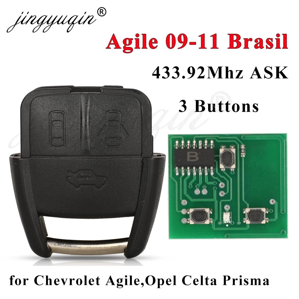 

jingyuqin 3 Buttons 433.92MHZ Remote Control Car Key For Chevrolet Agile 09-11 Brasil Opel Celta Prisma Uncut Blade Fob No ID40