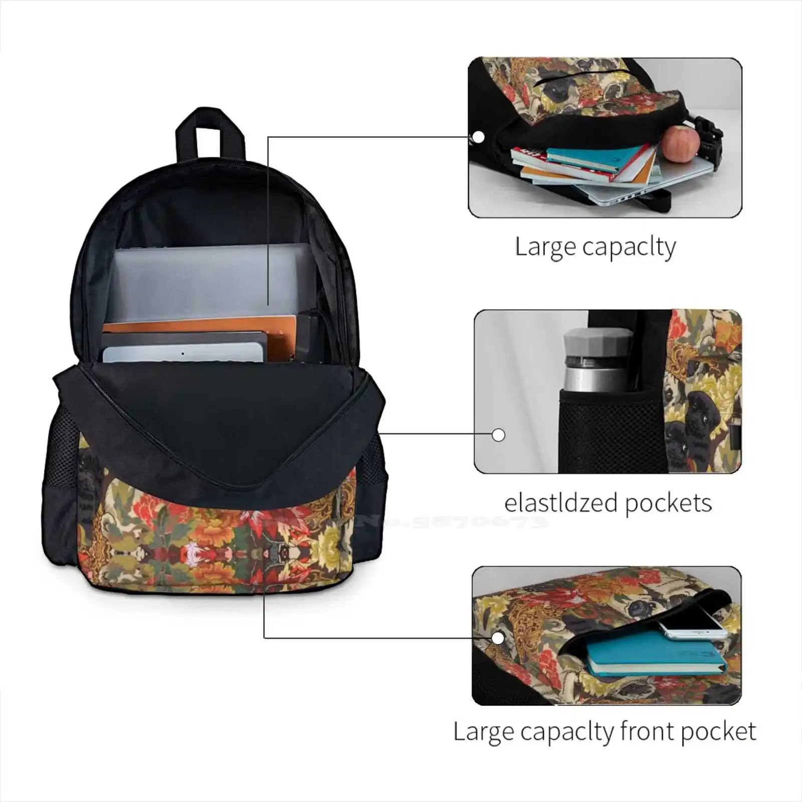 Because Pugs Autumn Travel Laptop Bagpack School Bags Pugs Autumn Flower