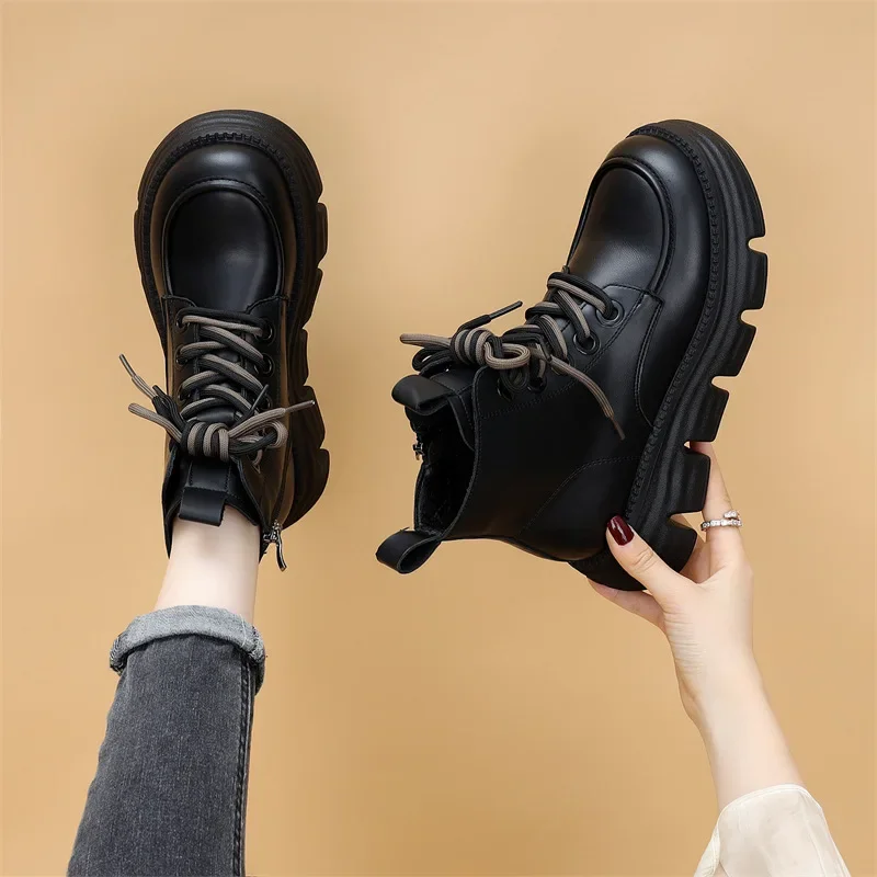 Women's Boots Winter New Fur Snow Boots Platform Plush Comfortable Anti Slip Warm Lace Up Cold Proof Cotton Ankle Boots Women