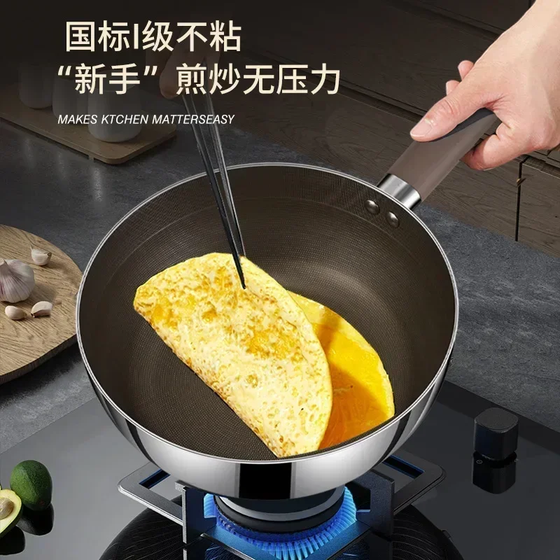 316 Stainless Steel Small Frying Pan, Household Titanium Uncoated Non Stick Pan, Flat Bottomed Universal Frying Pan