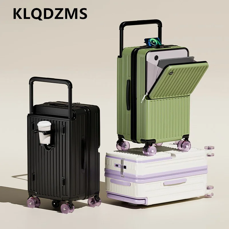 KLQDZMS USB Charging Suitcase Front Opening Boarding Case Laptop Trolley Case 20